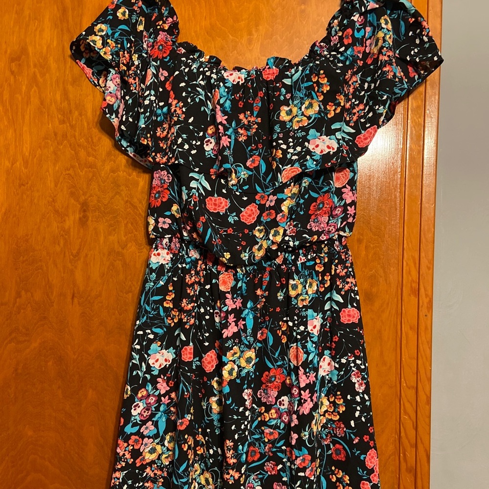 Express Off The Shoulder Ruffled Multicolor Floral Dress